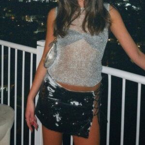 Glittery mesh sweater crop top